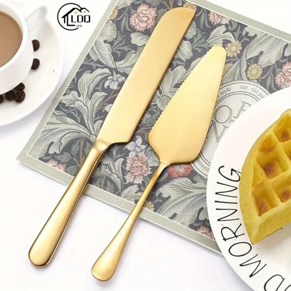 Gold Cake Knife and Spatula Set - Image 2