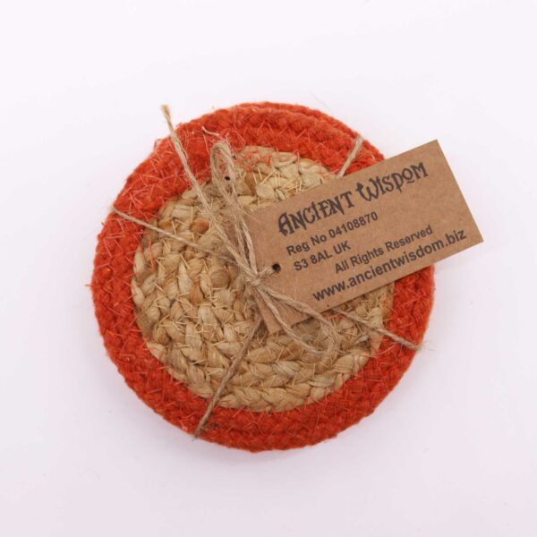 Natural Coaster - Jute & Cotton 10cm  (set of 4) - Clay Boarder - Image 2
