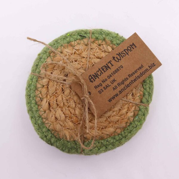 Natural Coaster - Jute & Cotton 10cm  (set of 4) - Olive Boarder - Image 2