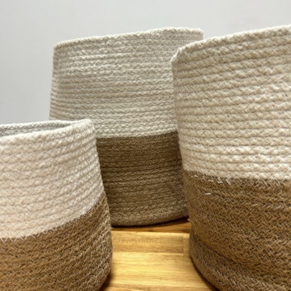 Set of 3 Cotton Rope Storage Baskets - White - Image 3