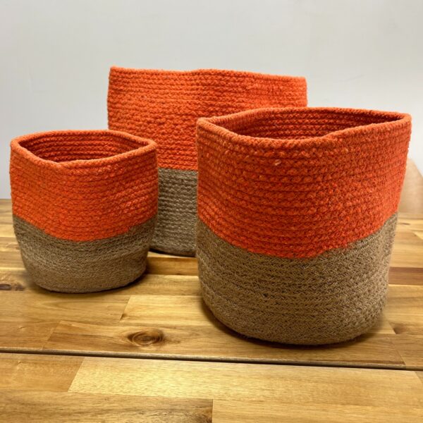 Set of 3 Cotton Rope Storage Baskets - Orange - Image 2