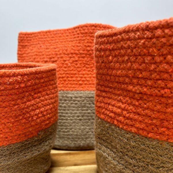 Set of 3 Cotton Rope Storage Baskets - Orange - Image 3