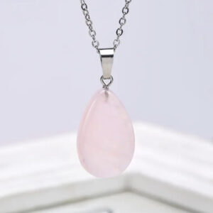 ROSE QUARTS TEARDROP PENDANT WITH CHAIN