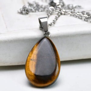 Tigers Eye Teardrop Pendant with Chain