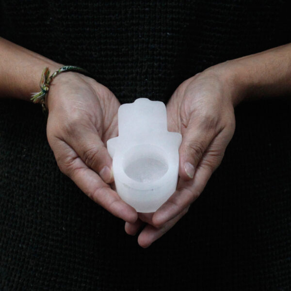 Selenite Hamsa Candle Holder  - Image 4