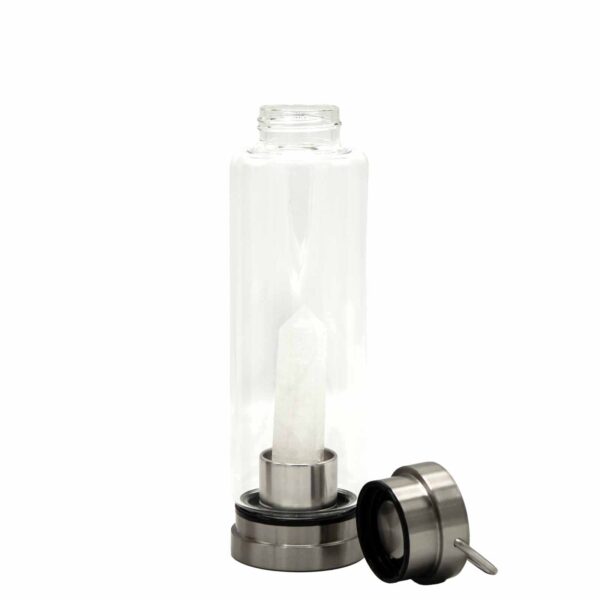 Crystal Infused Glass Water Bottle - Cleansing Clear Quartz - Obelisk - Image 3