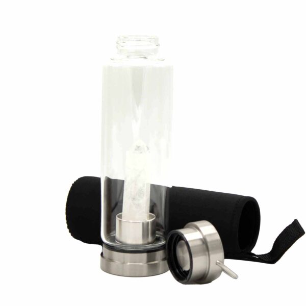 Crystal Infused Glass Water Bottle - Cleansing Clear Quartz - Obelisk - Image 4