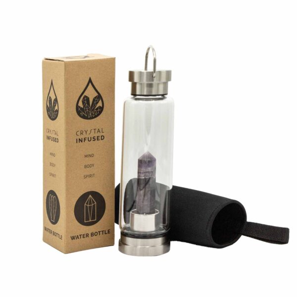 Crystal Infused Glass Water Bottle - Relaxing Amethyst - Obelisk - Image 2