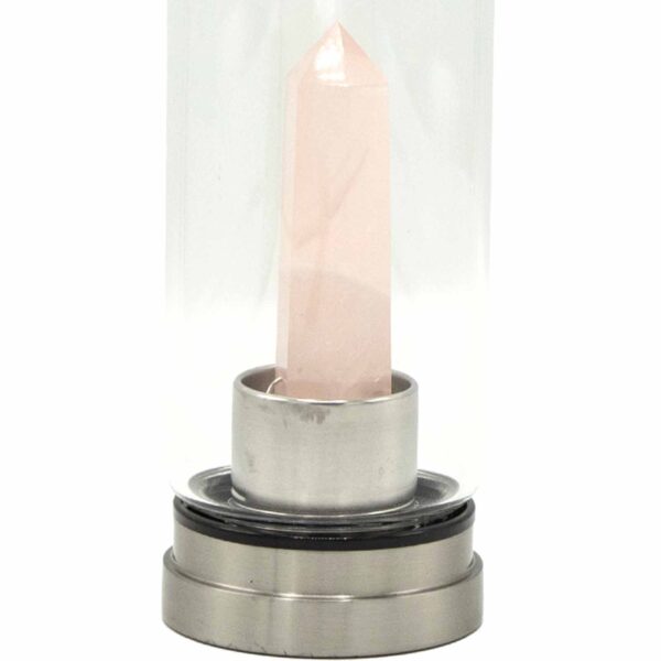 Crystal Infused Glass Water Bottle - Rejuvenating Rose Quartz - Obelisk - Image 2