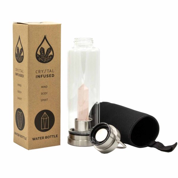 Crystal Infused Glass Water Bottle - Rejuvenating Rose Quartz - Obelisk - Image 3
