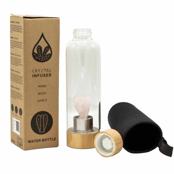 Crystal Infused Glass Water Bottle - Rejuvenating Rose Quartz - Angel - Image 3