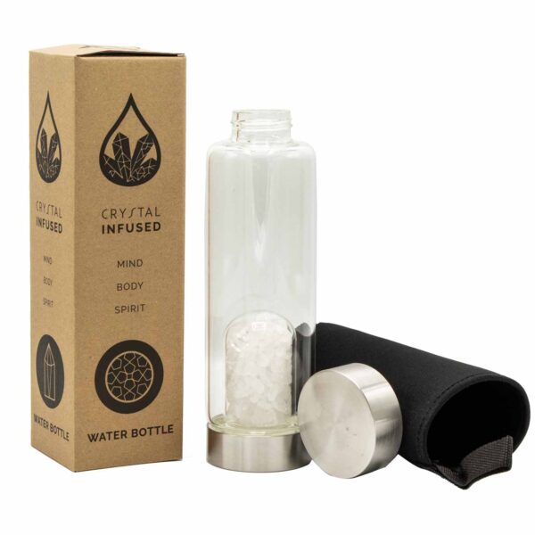 Crystal Infused Glass Water Bottle - Cleansing Clear Quartz - Chips - Image 3