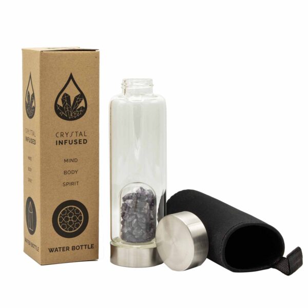 Crystal Infused Glass Water Bottle - Relaxing Amethyst - Chips - Image 3