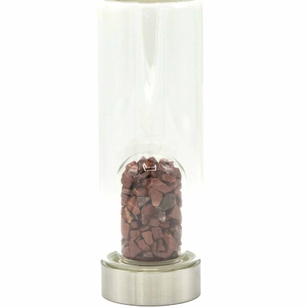 Crystal Infused Glass Water Bottle - Invigorating Red Jasper - Chips - Image 2
