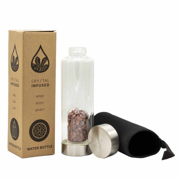 Crystal Infused Glass Water Bottle - Invigorating Red Jasper - Chips - Image 3