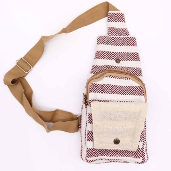 Body Cross Bag Natural Cotton - Burgundy & White - Image 2