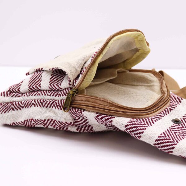 Body Cross Bag Natural Cotton - Burgundy & White - Image 3