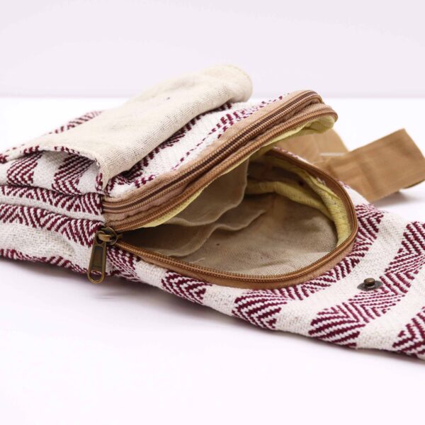 Body Cross Bag Natural Cotton - Burgundy & White - Image 4