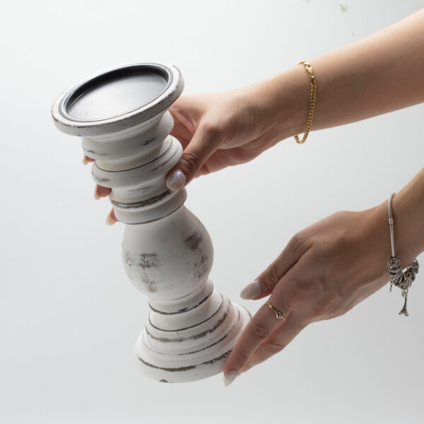Classic Candle Stand - Whitewash - Small - Image 3