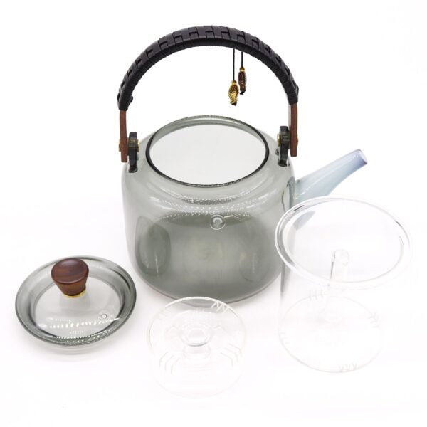 Glass Infuser Teapot - With Steamer System Charcoal  - 1000ml - Image 3