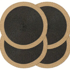 Natural Placemat – Jute | 30cm Round with Black Insert & Natural Border x4