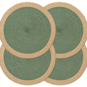 Natural Placemat – Jute | 30cm Round with Green Insert & Natural Border x4