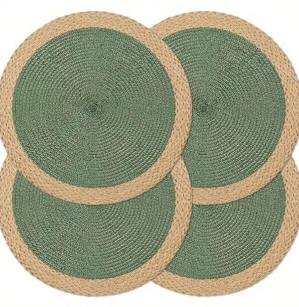 Natural Placemat – Jute | 30cm Round with Green Insert & Natural Border x4