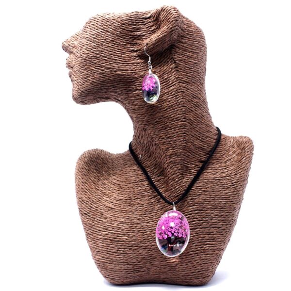 Pressed Flowers Jewellery Set - Tree of Life set - Bright Pink - Image 2