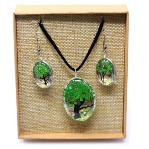 Pressed Flowers Jewellery Set - Tree of Life set - Green