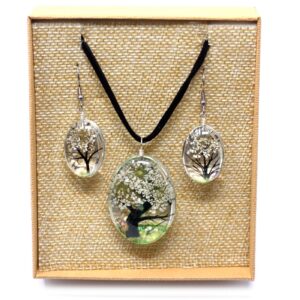 Pressed Flowers Jewellery Set - Tree of Life set - White