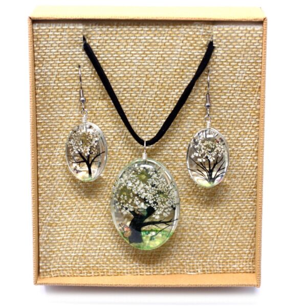 Pressed Flowers Jewellery Set - Tree of Life set - White