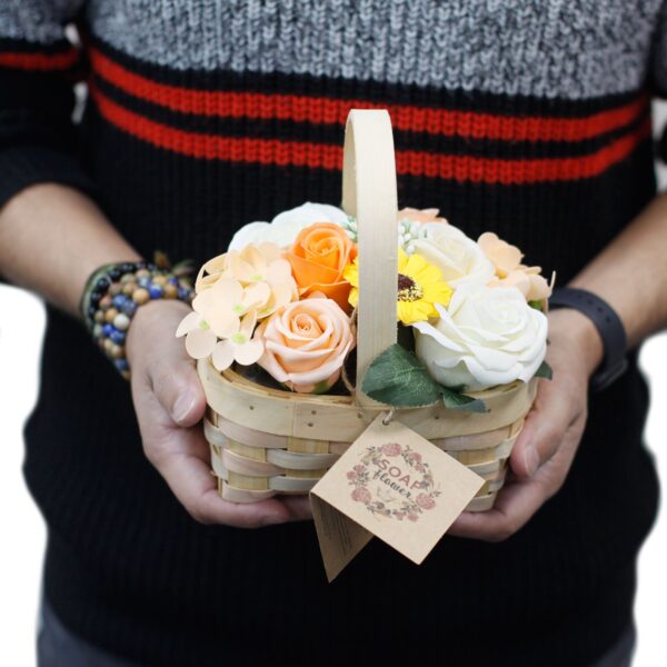 Medium Red Soap Bouquet in Wicker Basket - Image 2