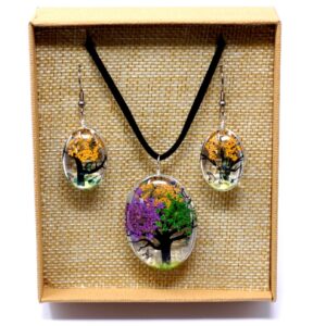 Pressed Flowers Jewellery Set - Tree of Life set - Mixed Colours