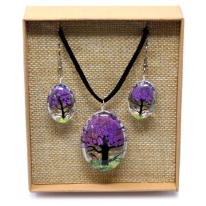 Pressed Flowers Jewellery Set - Tree of Life set - Lavender