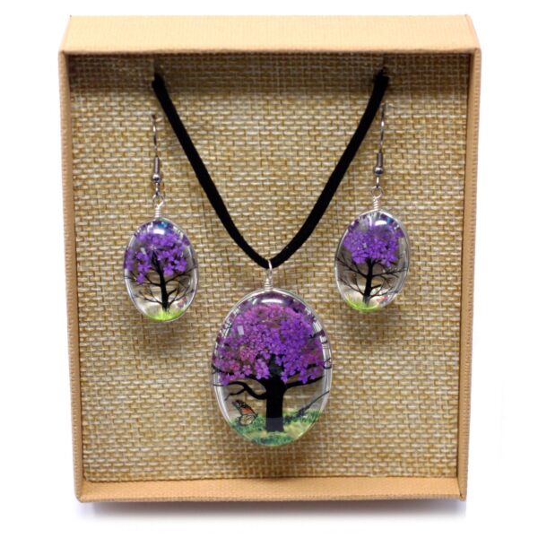 Pressed Flowers Jewellery Set - Tree of Life set - Lavender