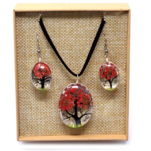 Pressed Flowers Jewellery Set - Tree of Life set - Coral