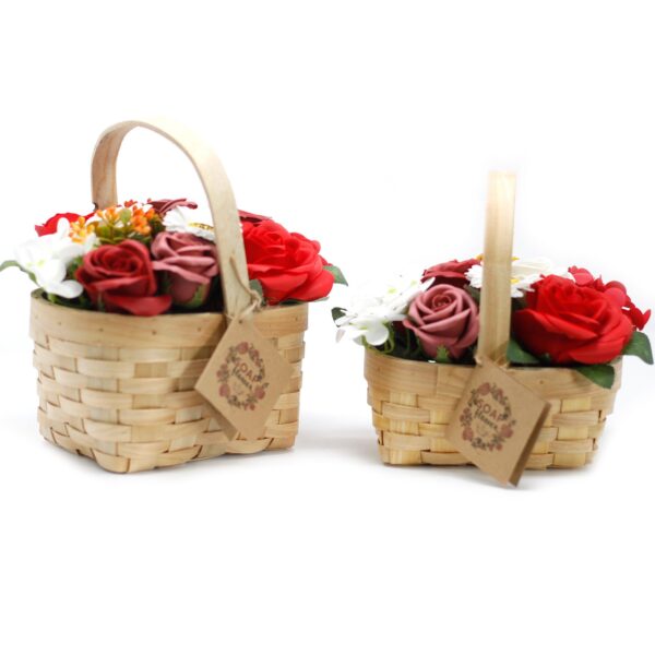 Medium Red Soap Bouquet in Wicker Basket - Image 3