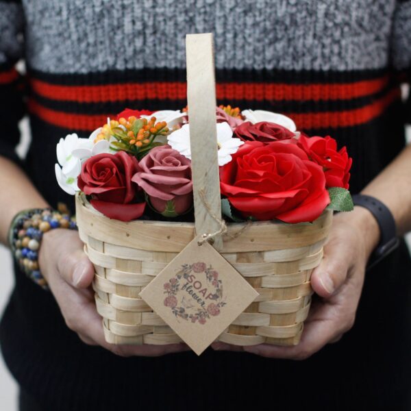 Large Orange Soap Bouquet in Wicker Basket - Image 3