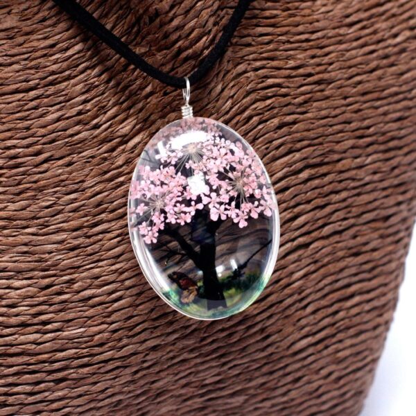 Pressed Flowers Jewellery Set - Tree of Life set - Pink - Image 3
