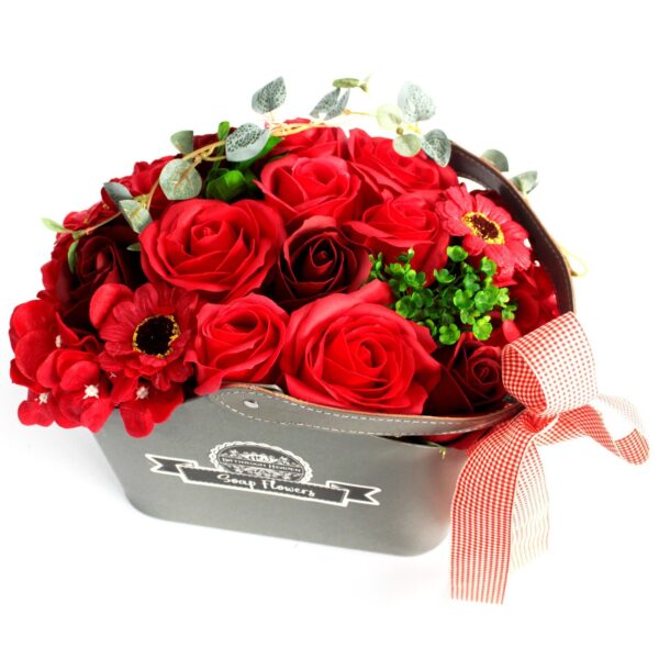 Basket Soap Flower Bouquet - Red - Image 3