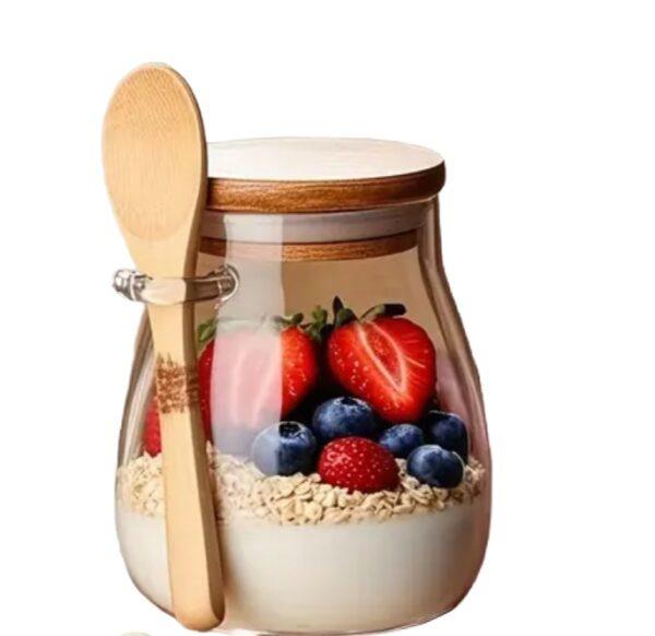 Rustic Glass Jar with Wooden Lid & Spoon – 12oz