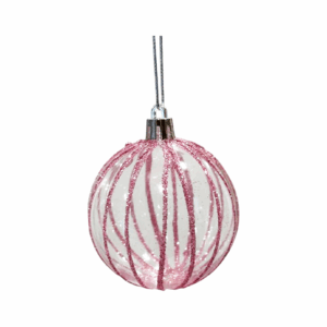 Pink Glitter Stripe Glass Bauble – 6cm