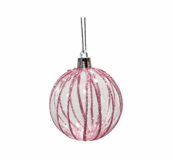 Pink Glitter Stripe Glass Bauble – 6cm