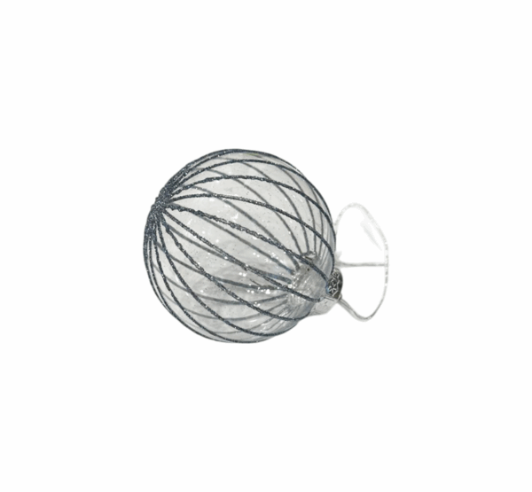 Silver Glitter Stripe Glass Bauble – 8cm