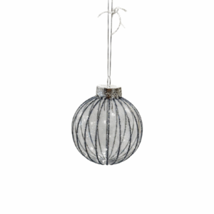 Silver Glitter Stripe Glass Bauble – 8cm