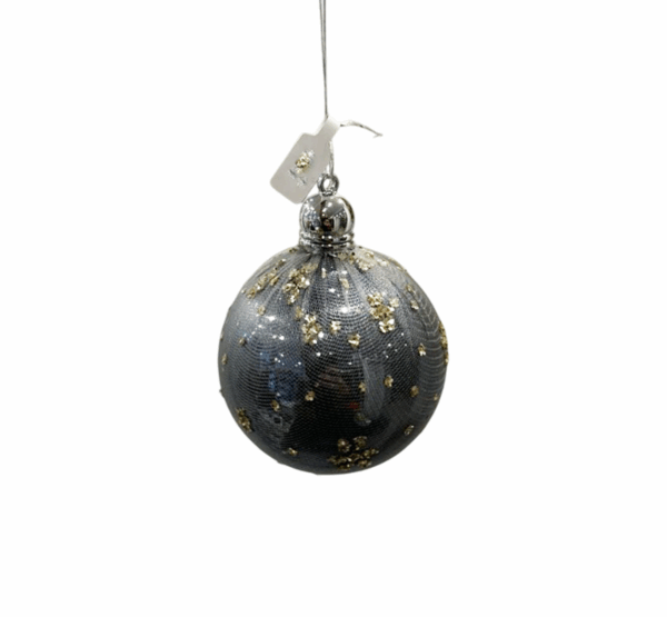 Grey Mesh Glitter Bauble – 8cm