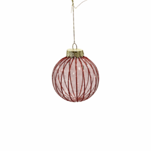 Red Glitter Stripe Glass Bauble – 8cm