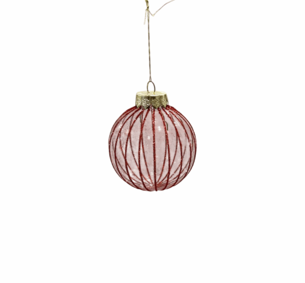 Red Glitter Stripe Glass Bauble – 8cm