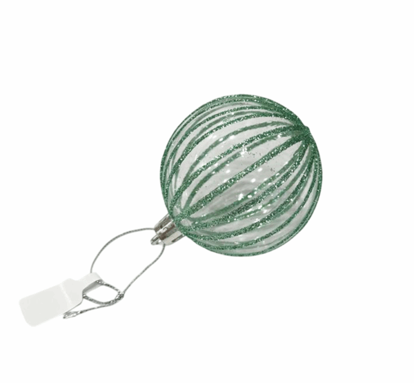 Green Glitter Stripe Glass Bauble – 6cm