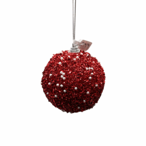 Red Beaded Bauble with Pearl Accents – 8cm